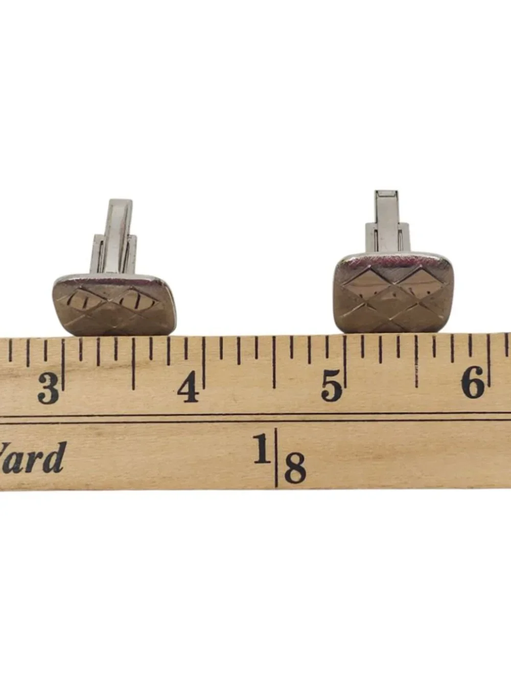 Stag Checkerboard Cufflinks Vintage Mid Century Silver Tone Retro Mens Geometric